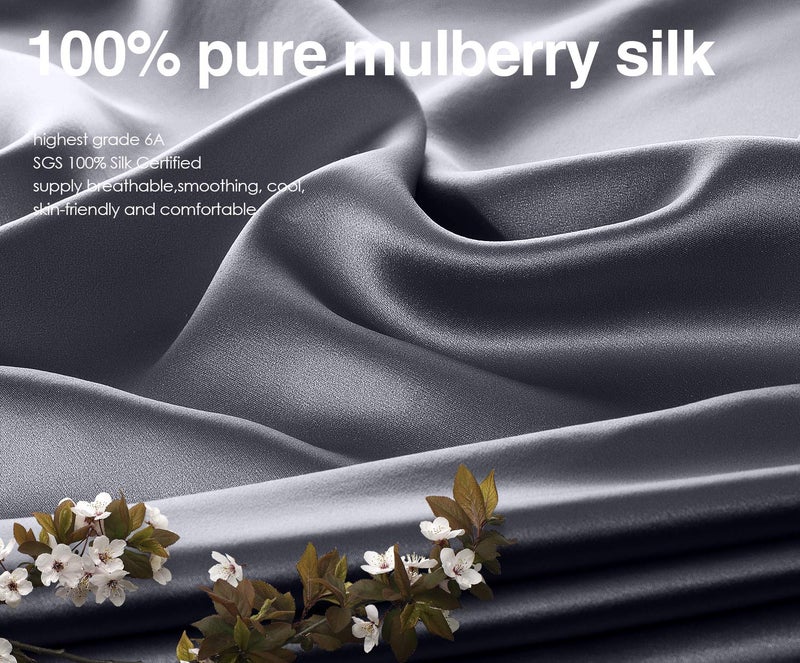 J JIMOO 100% Mulberry Silk Pillowcase for Hair and Skin, Both Sides 19 Momme Pure Natural Silk Pillowcases Soft Breathable King 20''Ã—36'', Dark Grey 1 Pack - Image 2